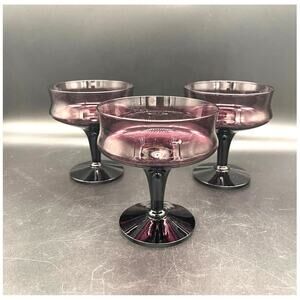 Viski Seneca Purple Amethyst Set of 3 Crystal Champagne Coupes Cocktail Glasses